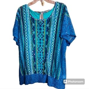 Penningtons Tropical Teal Blue Lace Top with Teal Tank Liner